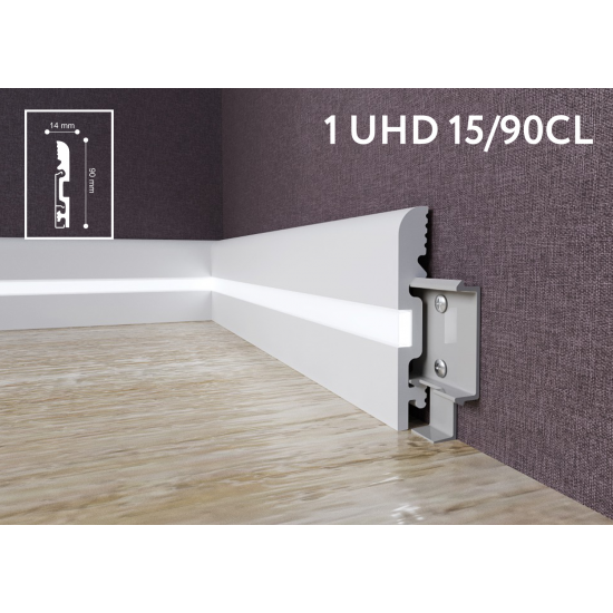 Плинтус напольный дюрополимер 1 UHD 15/90 CL белый, Solid